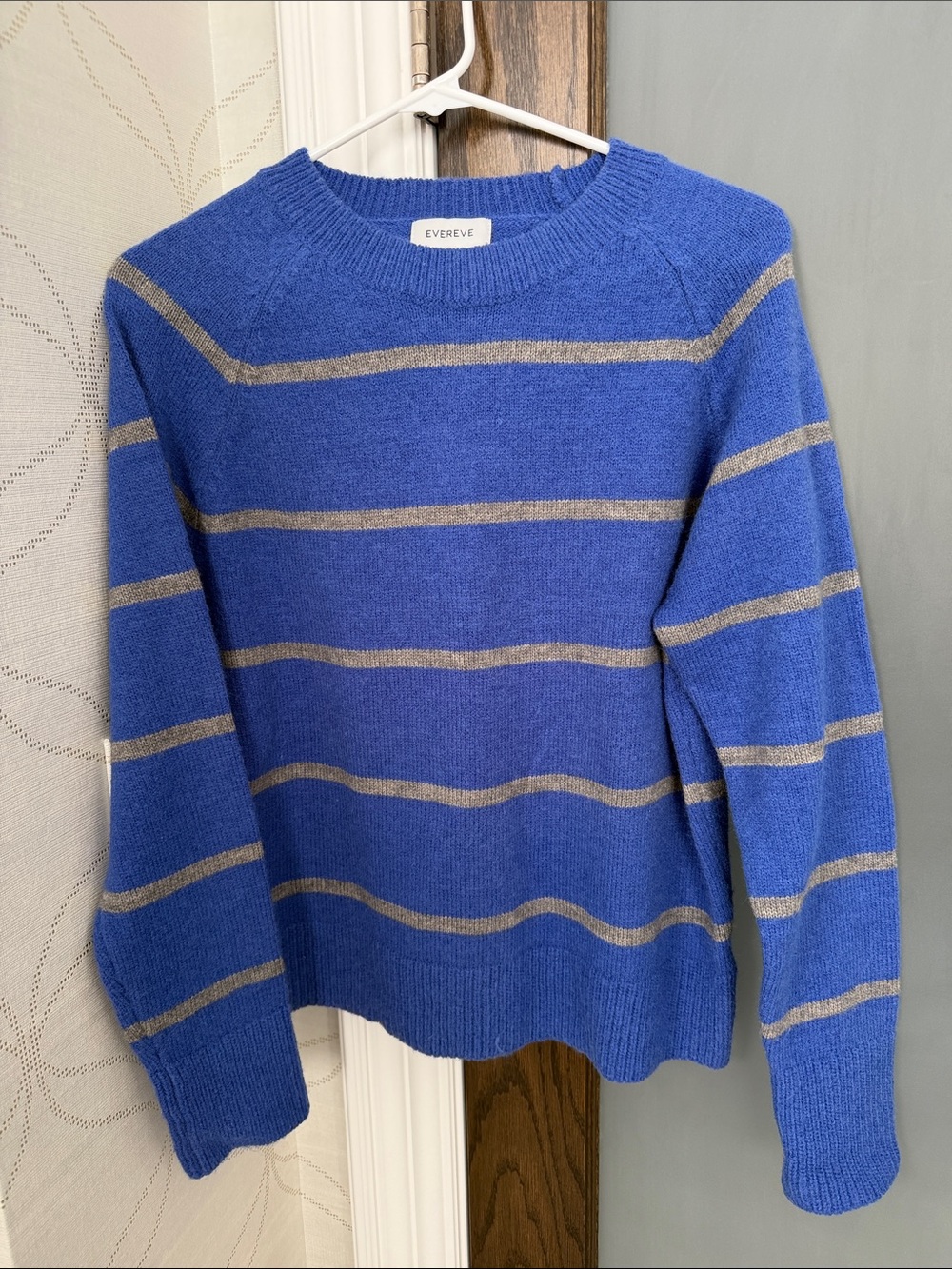 Evereve Royal Blue Crewneck Sweater with Gray Stripes